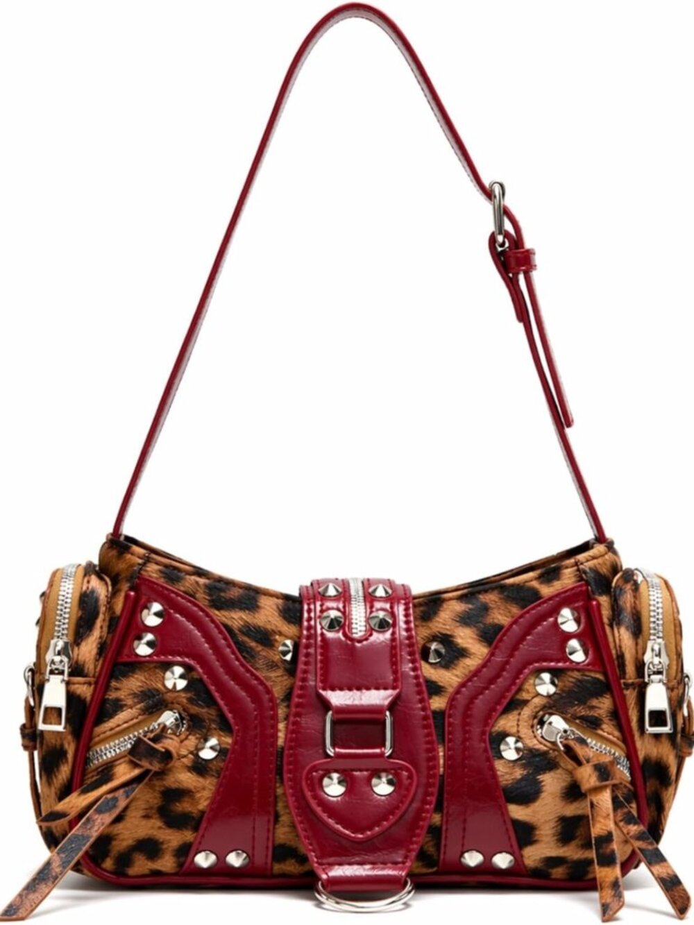 Leopard Print Y2K Clutch Bag | Studded Cheetah Shoulder Purse for Women